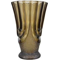 Italian Art Deco Smoked Glass Vase, 1930s