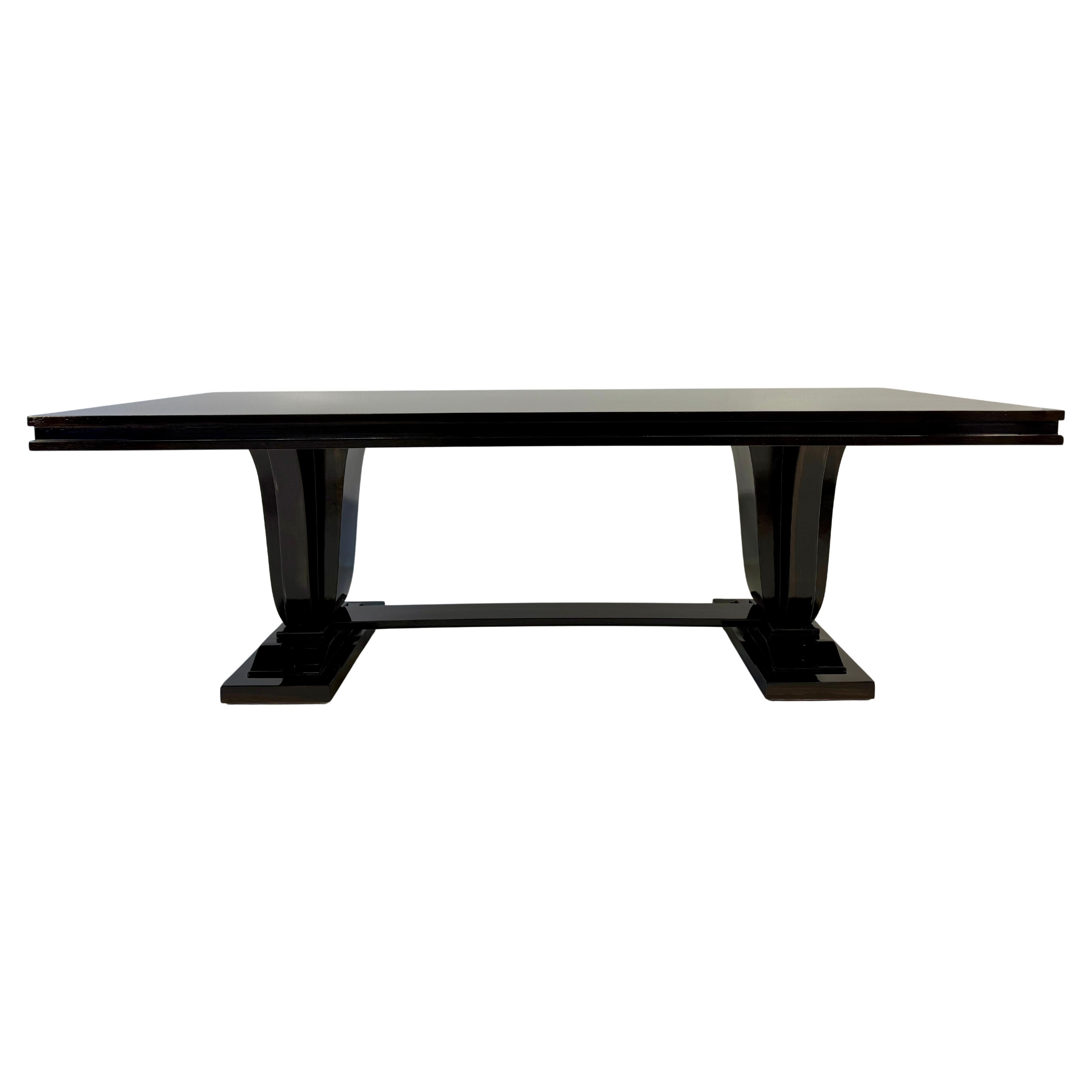 Italian Art Deco Smoked Oak and Black Profile Extendable Table, 1940s