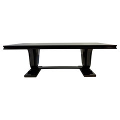 Italian Art Deco Smoked Oak and Black Profile Extendable Table, 1940s