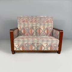 Italian Art Deco sofa in fabric with geometric pattern and wood, 1930s