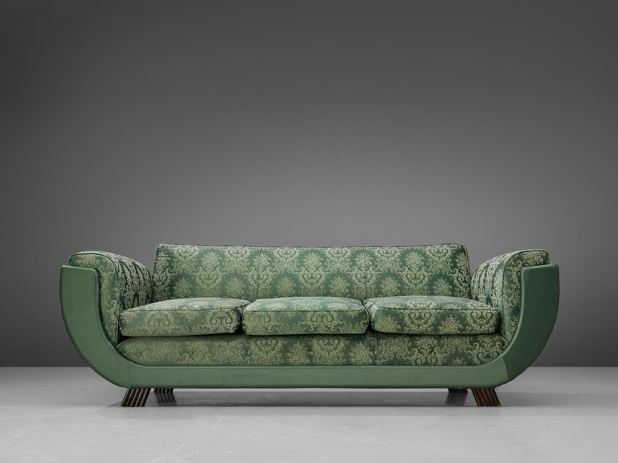 Italian Art Deco Sofa in Floral Patterned Upholstery In Good Condition In Waalwijk, NL