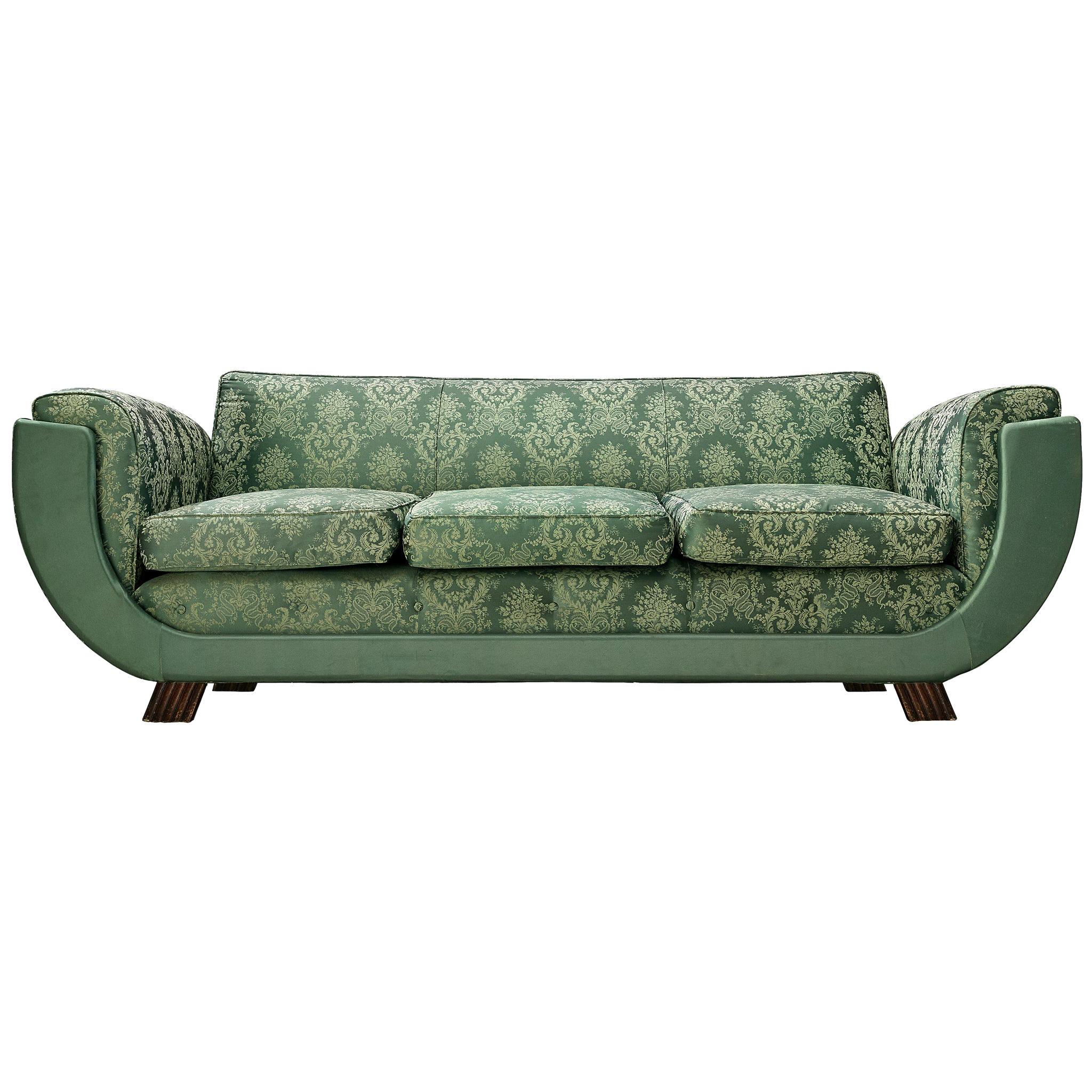 Italian Art Deco Sofa in Floral Patterned Upholstery