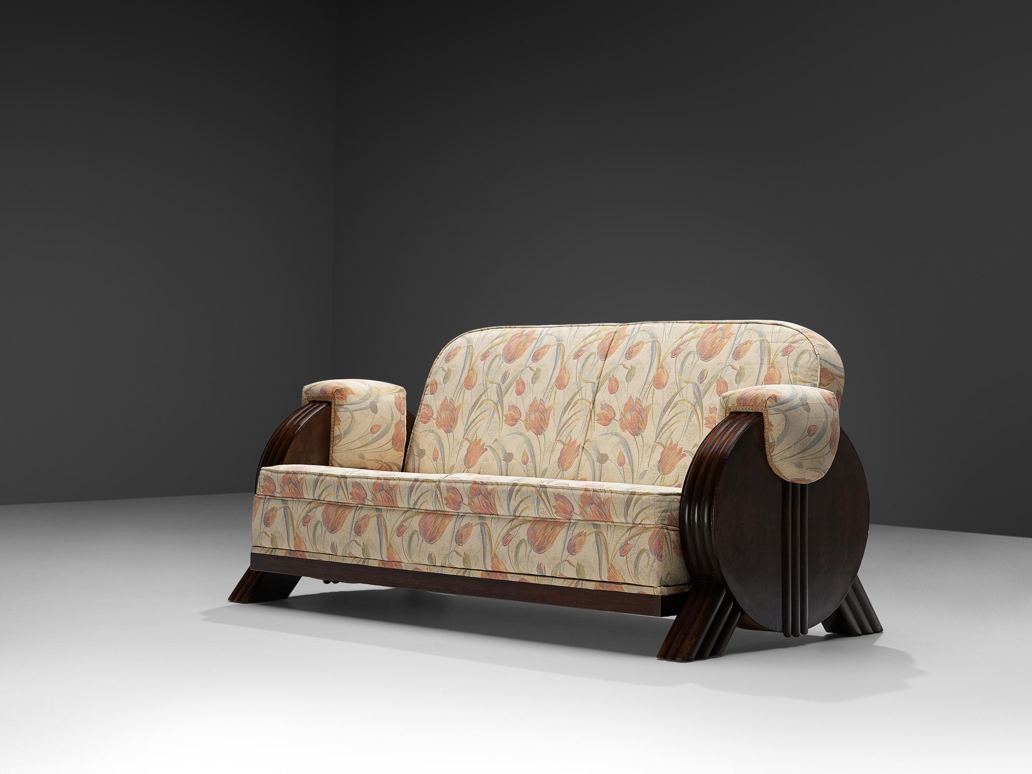 Italienisches Art déco-Sofa im Art déco-Stil mit Blumenpolsterung und Holz im Angebot 2