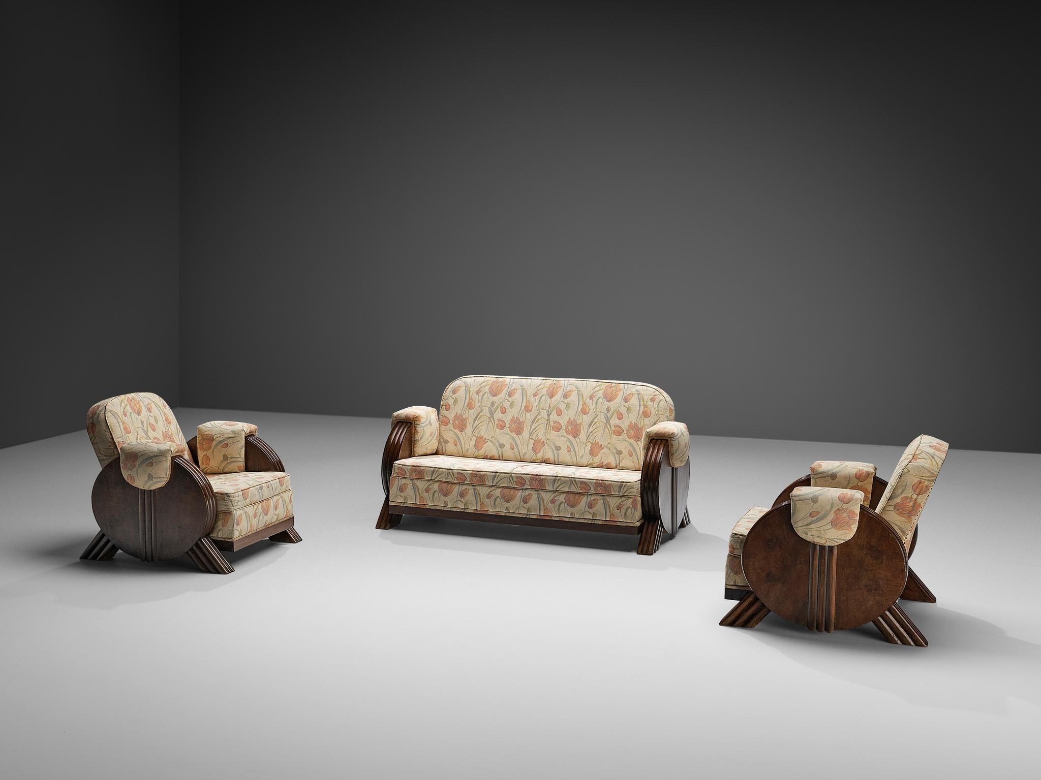 Italienisches Art déco-Sofa im Art déco-Stil mit Blumenpolsterung und Holz im Angebot 3