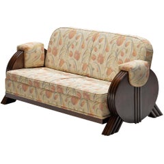 Italienisches Art déco-Sofa im Art déco-Stil mit Blumenpolsterung und Holz