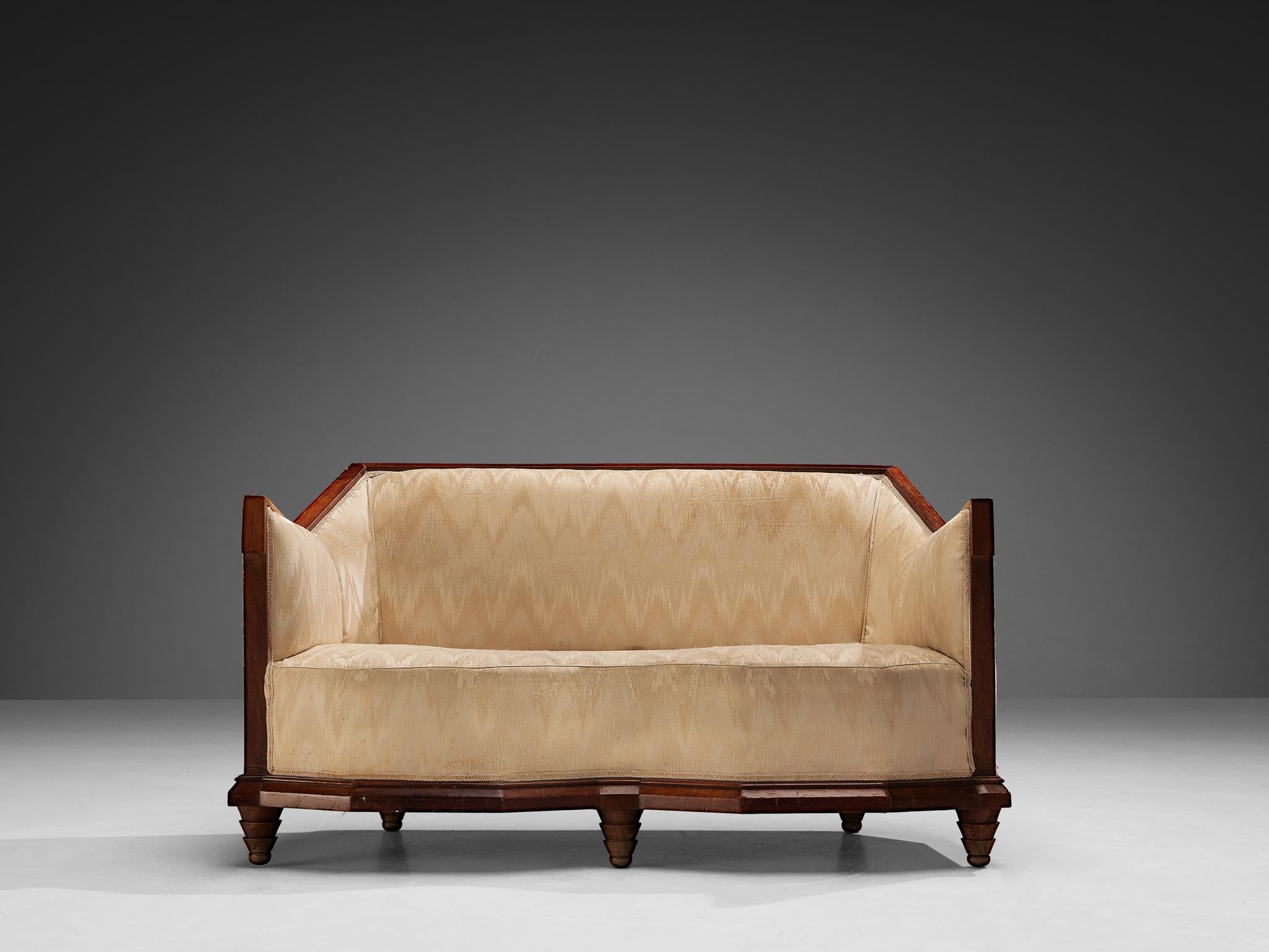 Italian Art Deco Sofa in Walnut and Silk 6