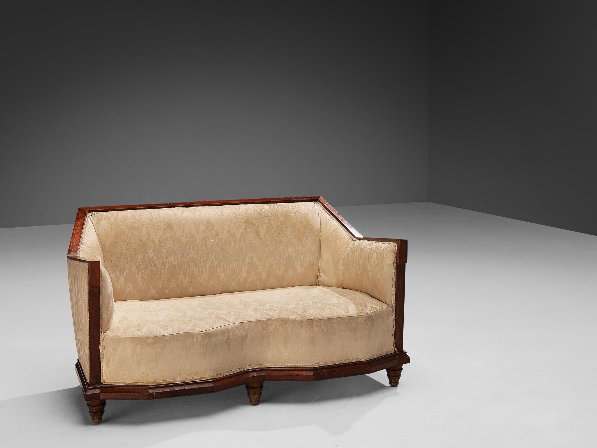 Mid-20th Century Italian Art Deco Sofa in Walnut and Silk