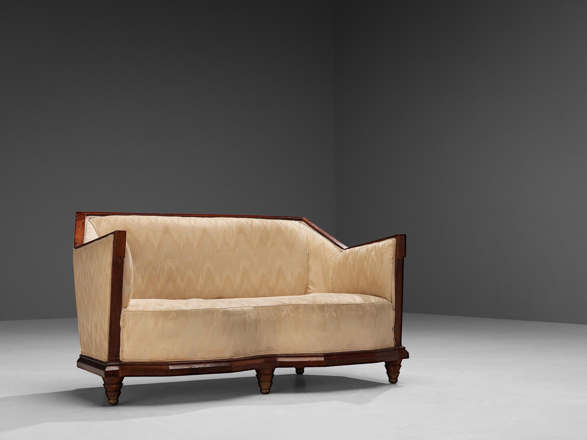 Italian Art Deco Sofa in Walnut and Silk 3