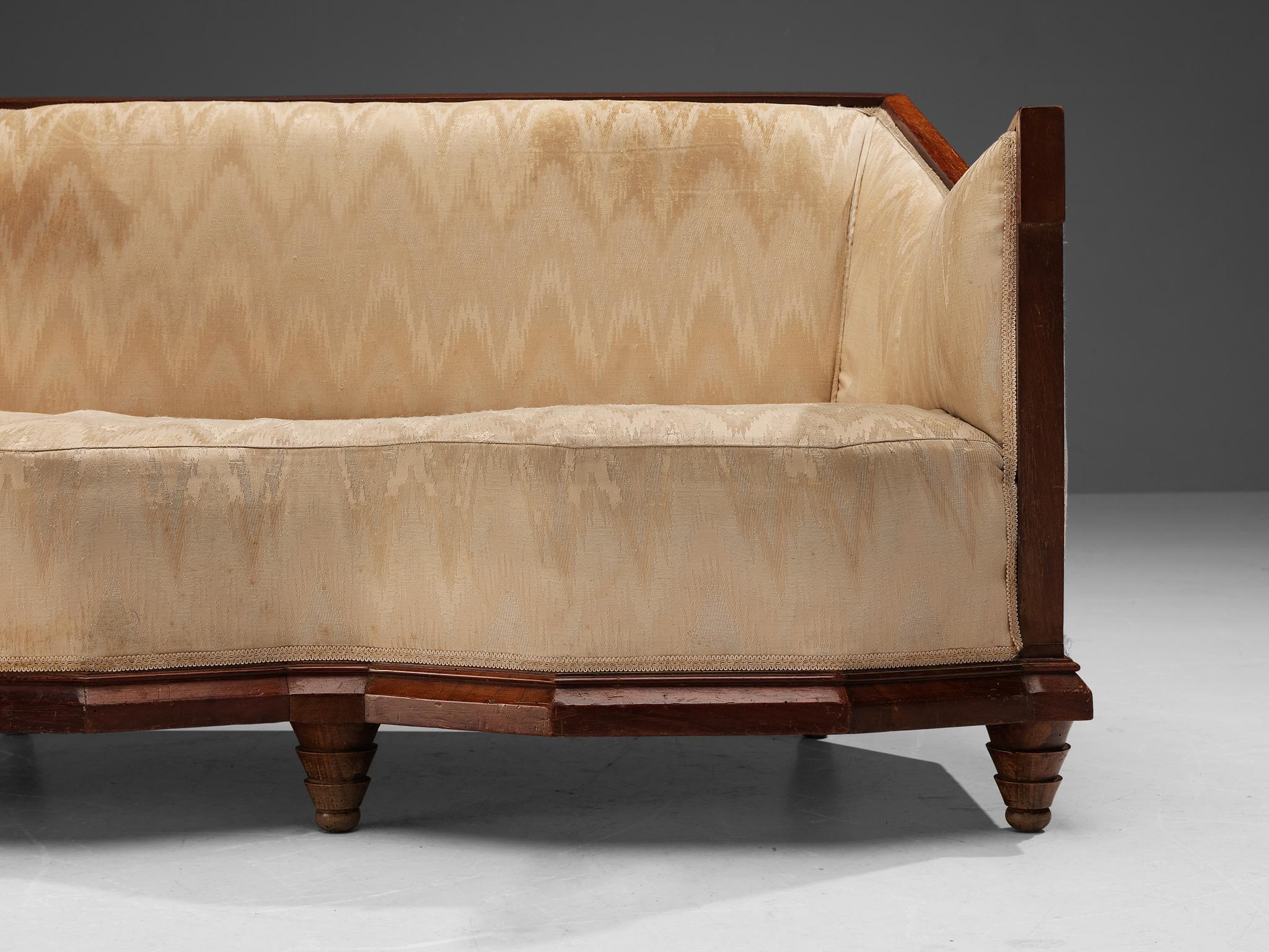 Italian Art Deco Sofa in Walnut and Silk 5