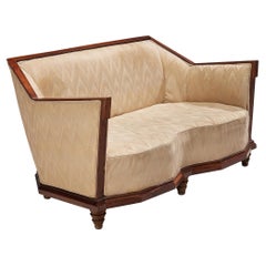 Vintage Italian Art Deco Sofa in Walnut and Silk