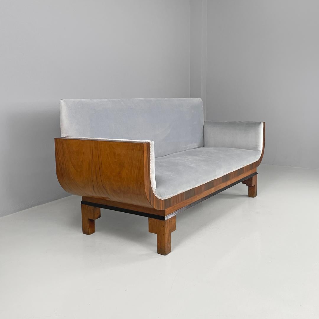 Mid-20th Century Italian Art Deco sofa in wood and light blue pastel velvet, 1930s