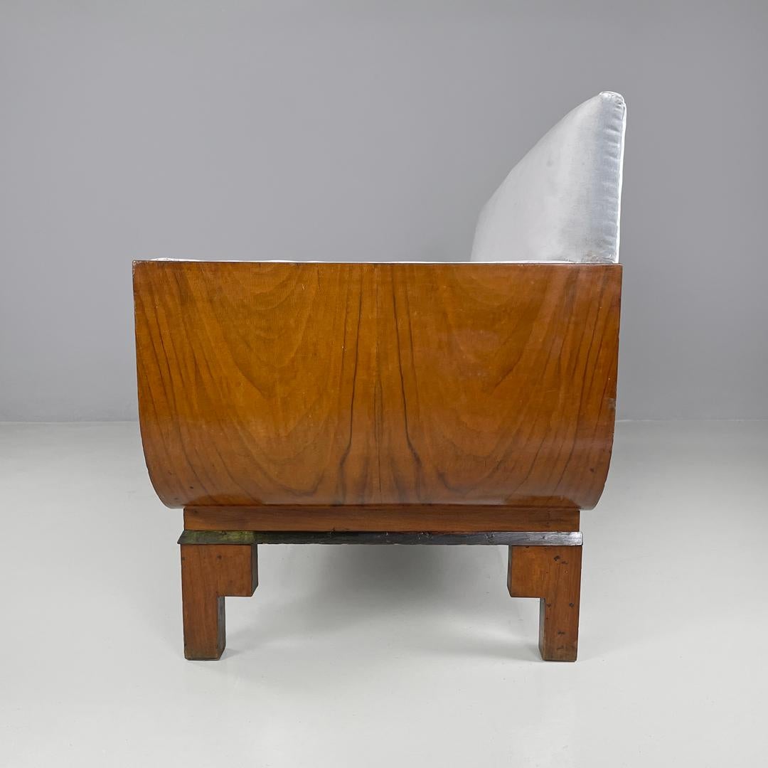 Italian Art Deco sofa in wood and light blue pastel velvet, 1930s 1