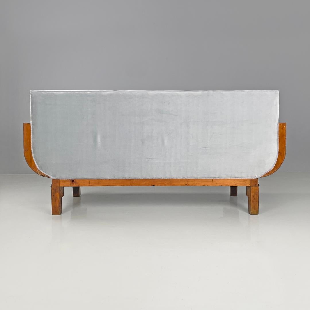 Italian Art Deco sofa in wood and light blue pastel velvet, 1930s 2