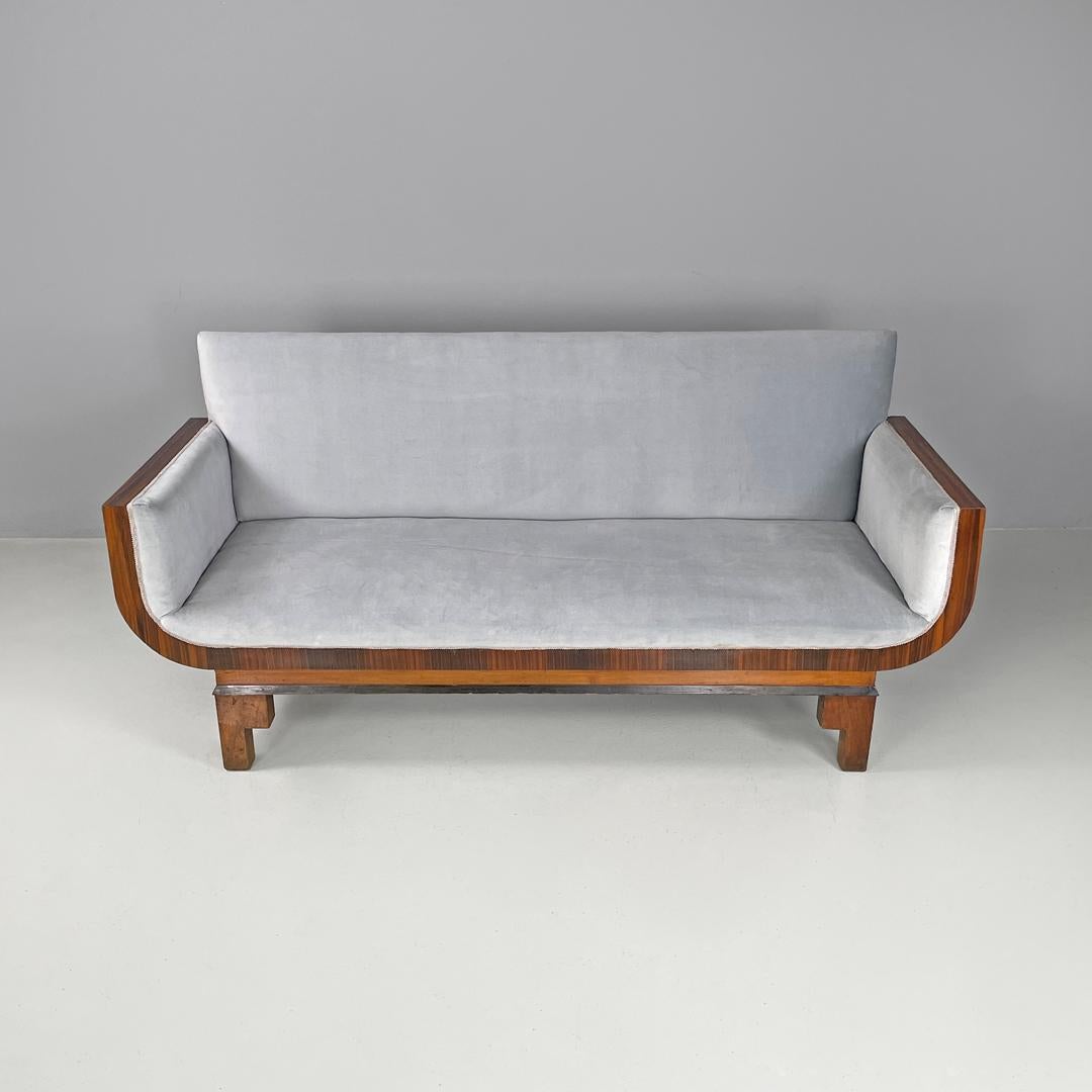Italian Art Deco sofa in wood and light blue pastel velvet, 1930s 3