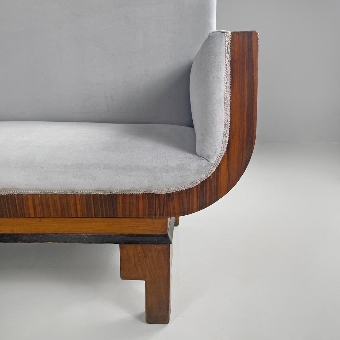 Italian Art Deco sofa in wood and light blue pastel velvet, 1930s 4