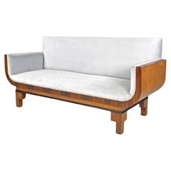 Italienisches Art-Déco-Sofa aus Holz und hellblauem, pastellfarbenem Samt, 1930er Jahre
