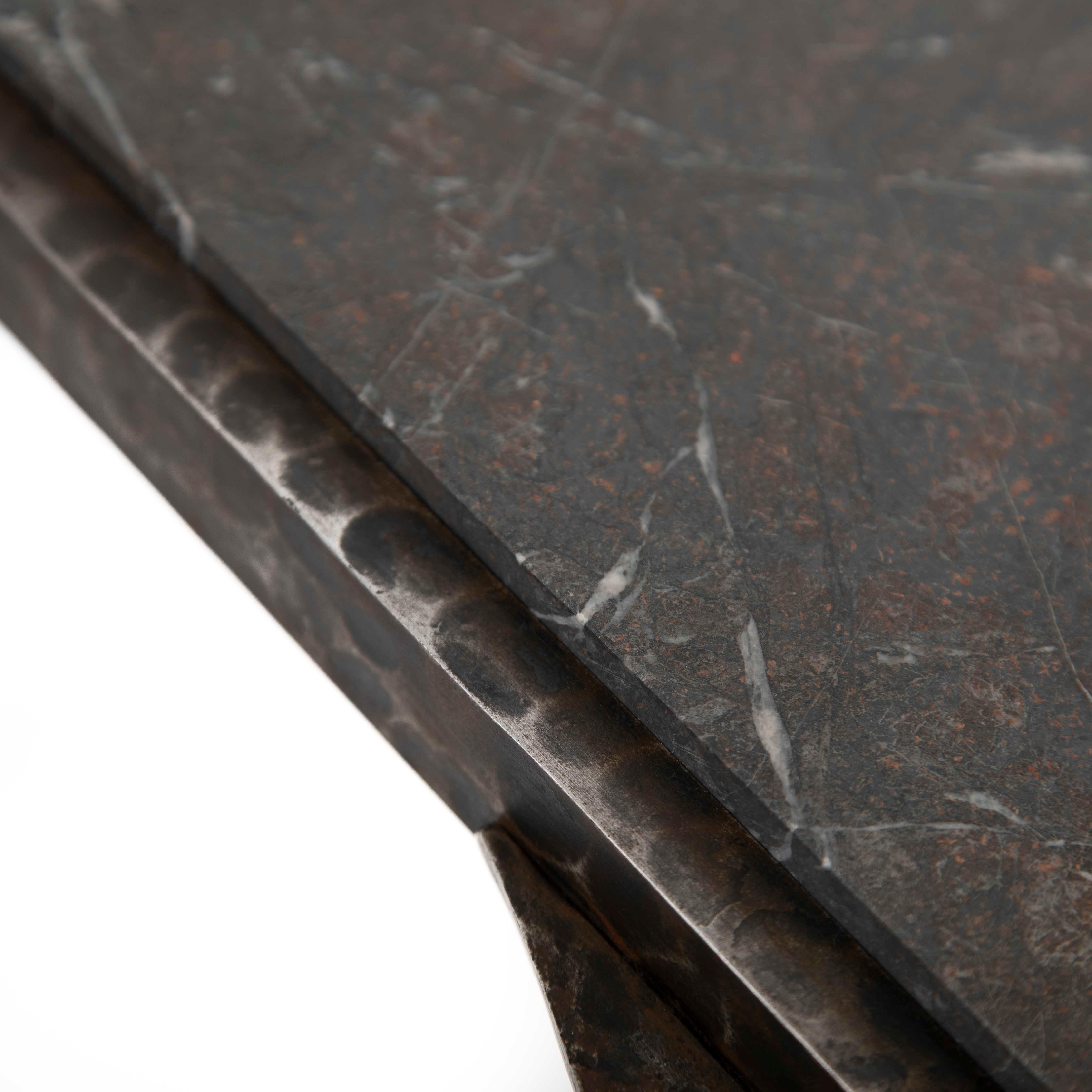 Italian Art Déco Sofa Table Solid Iron with Marble Top by Vittorio Ducrot 1920s in vendita 4