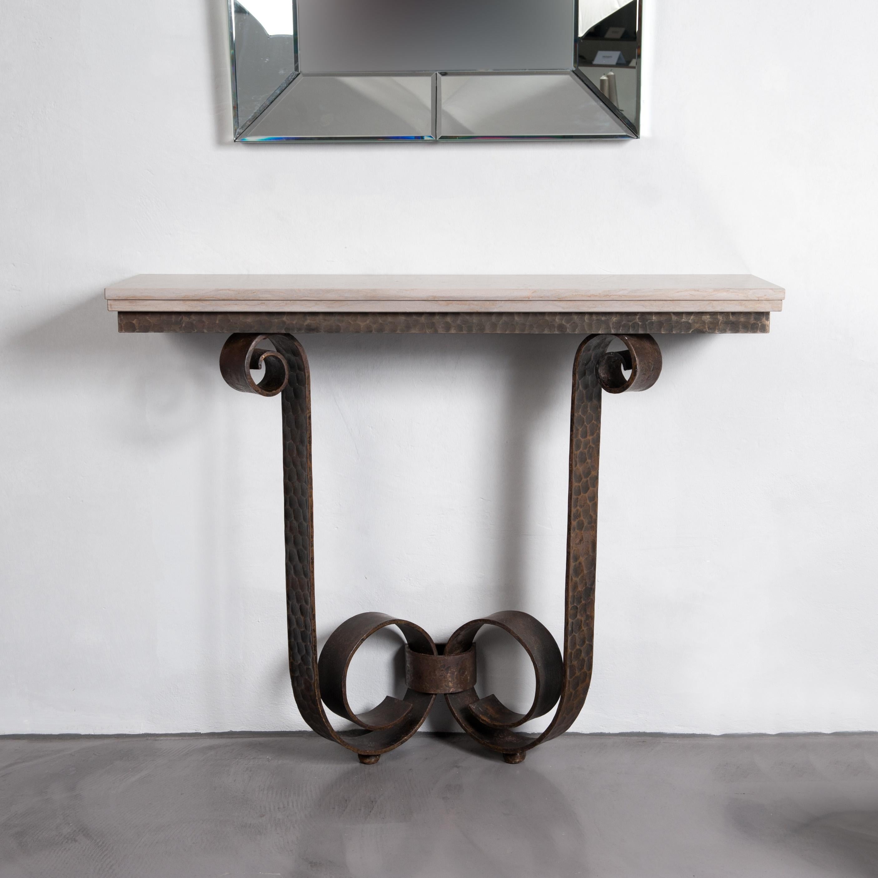 Italian Art Déco Sofa Table Solid Iron with Marble Top by Vittorio Ducrot 1920s in vendita 9