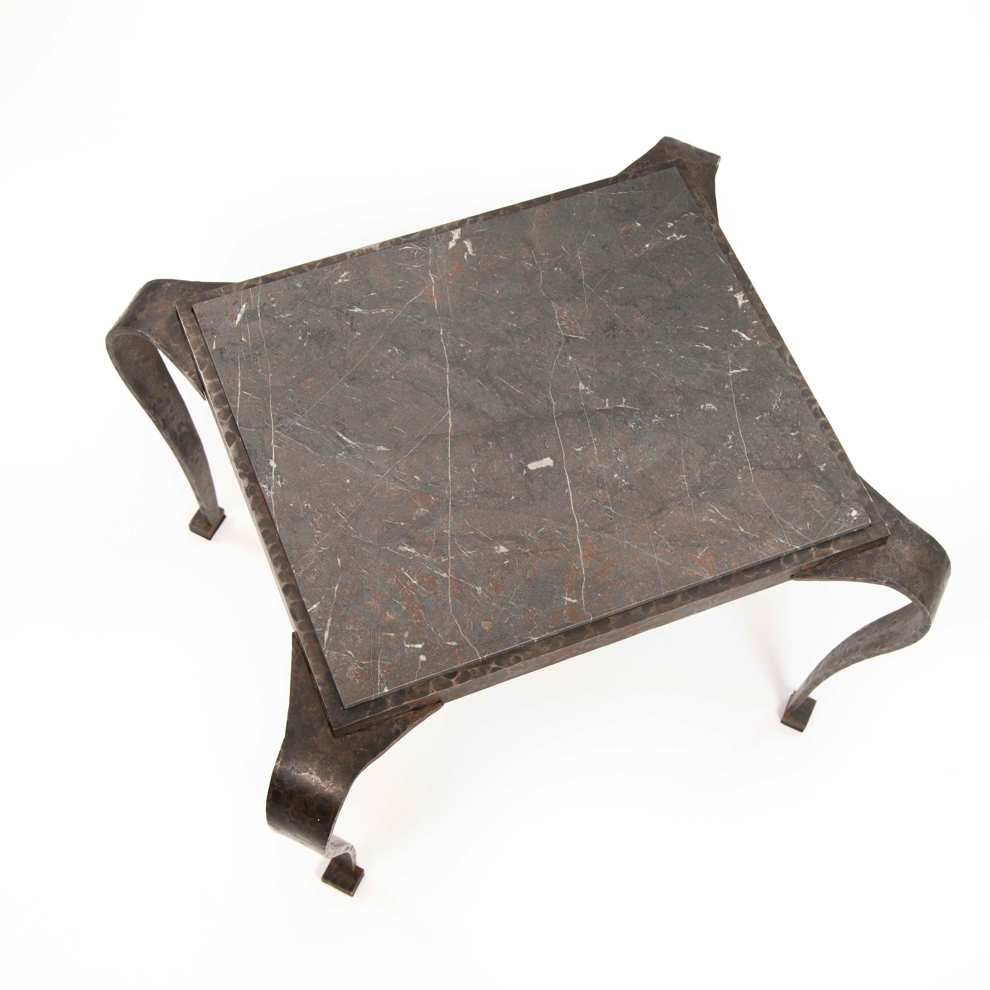 Inizio XX secolo Italian Art Déco Sofa Table Solid Iron with Marble Top by Vittorio Ducrot 1920s in vendita
