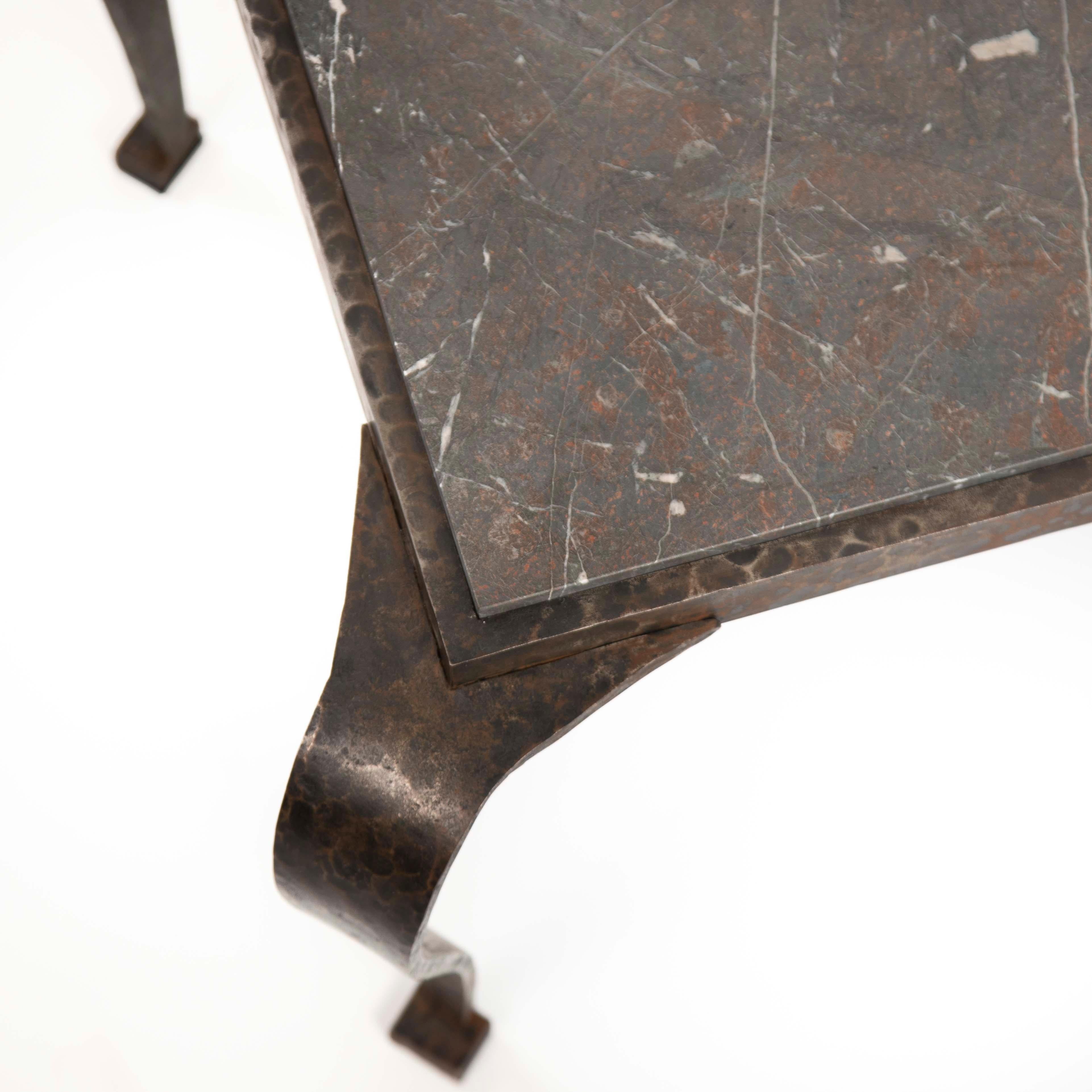 Ferro Italian Art Déco Sofa Table Solid Iron with Marble Top by Vittorio Ducrot 1920s in vendita
