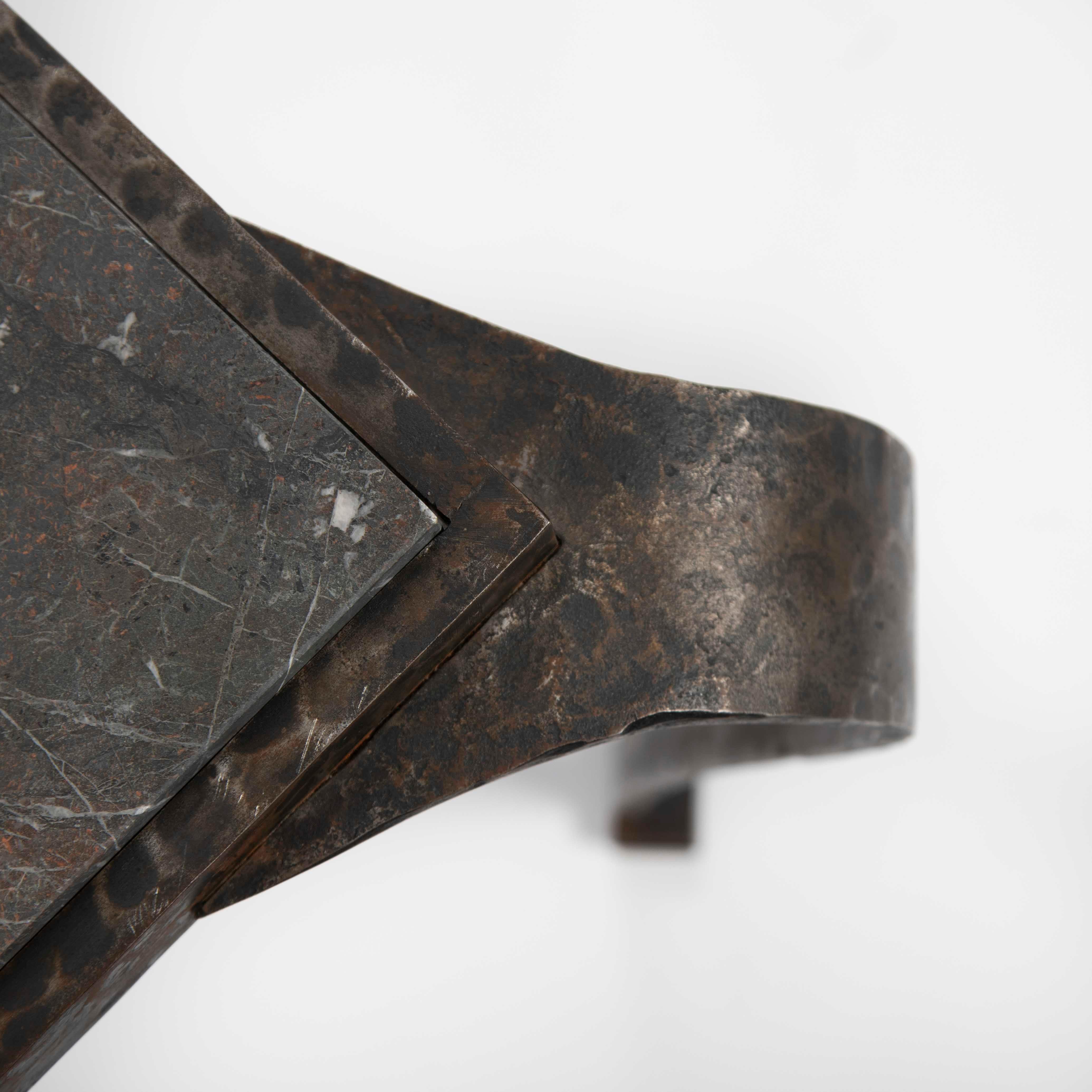 Italian Art Déco Sofa Table Solid Iron with Marble Top by Vittorio Ducrot 1920s in vendita 2