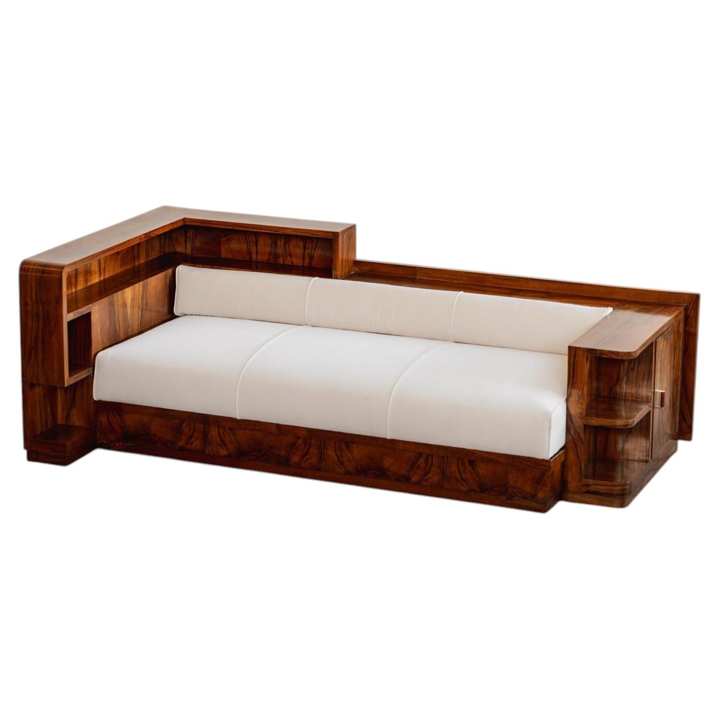 Italian Art Deco Sofa with Integrated Cabinet, 1930s