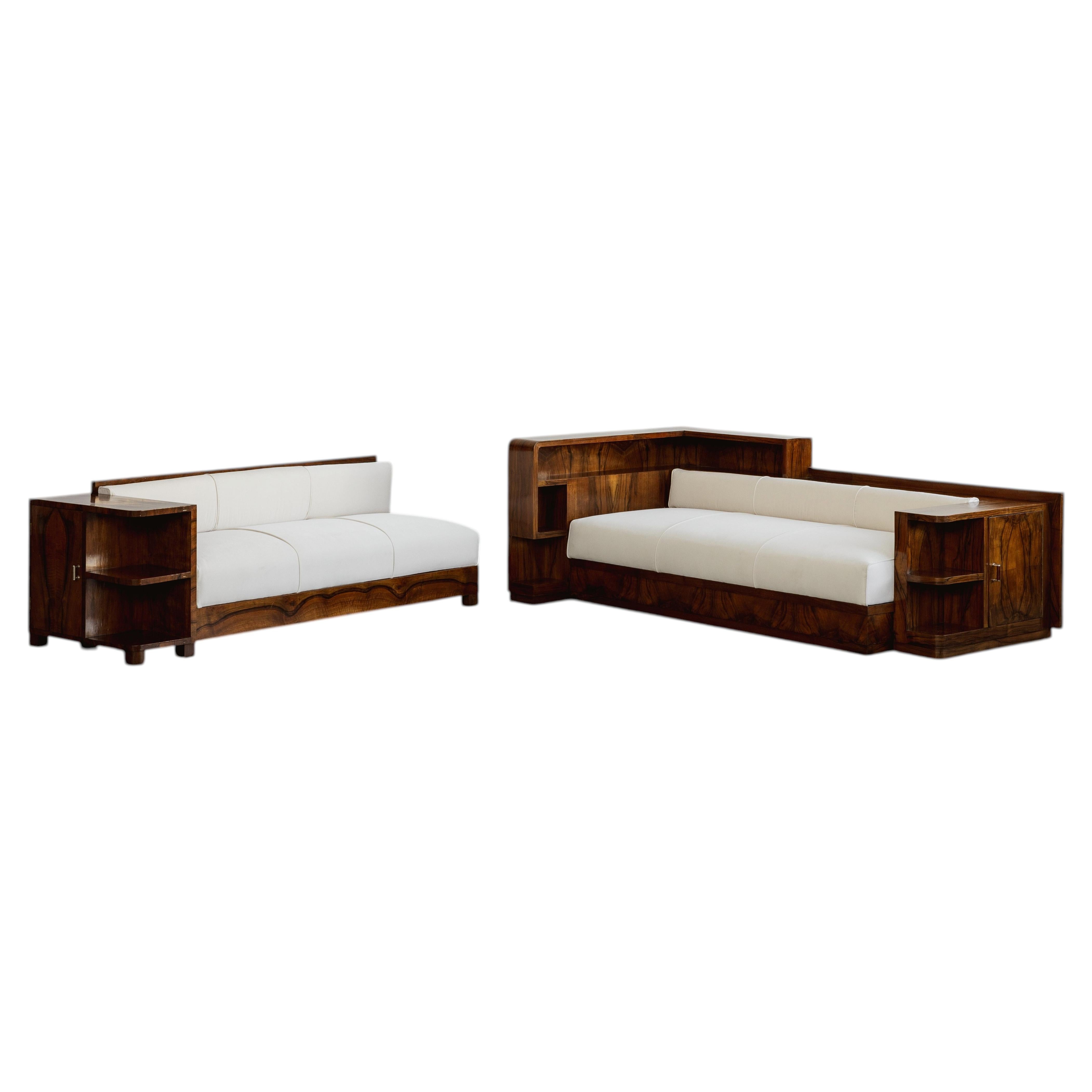 Italian Art Deco Sofas with Integrated Cabinets, 1930s, Set of 2