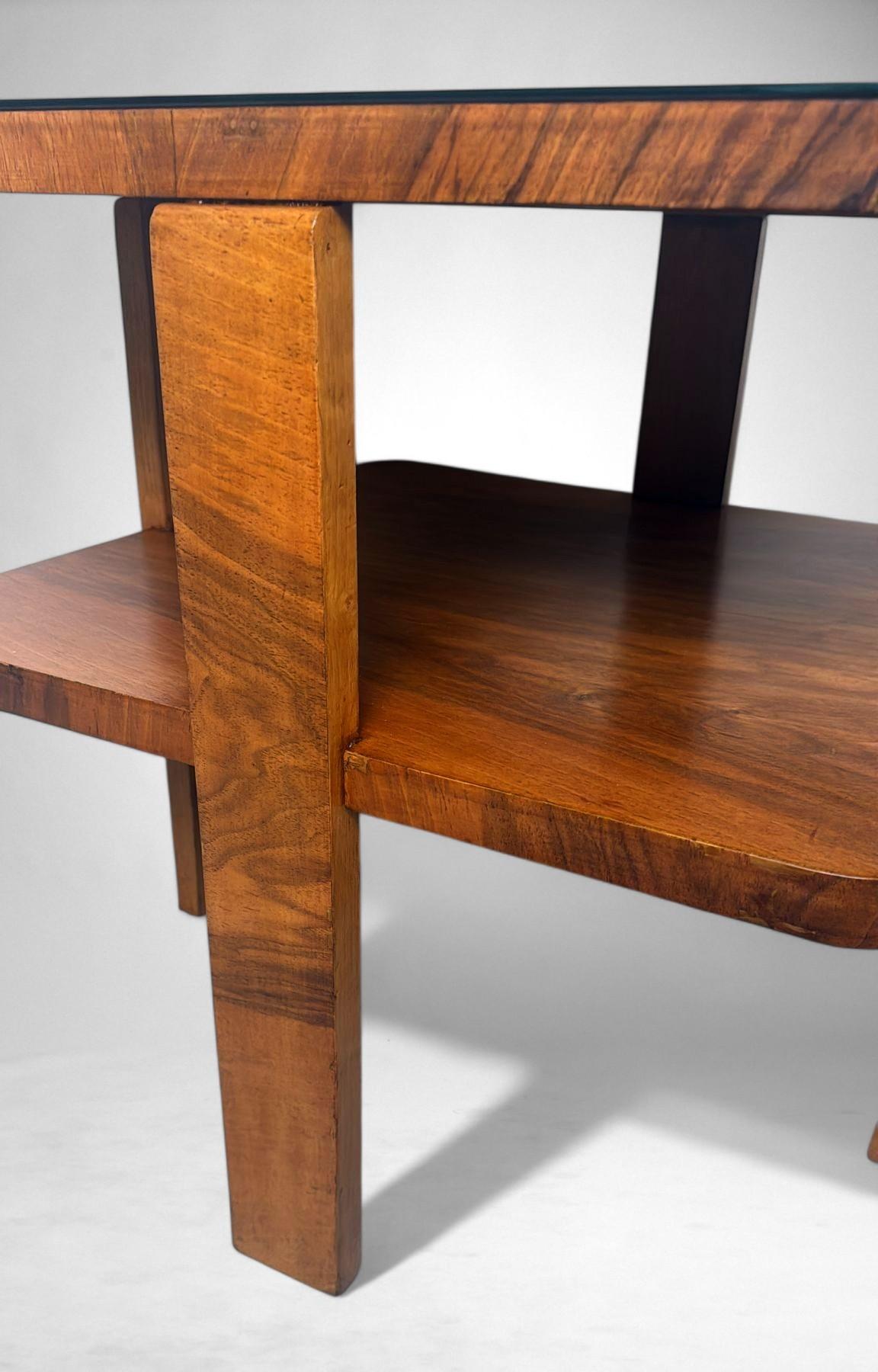 Table à thé/café carrée Art Déco italien avec plateau en verre en vente 6