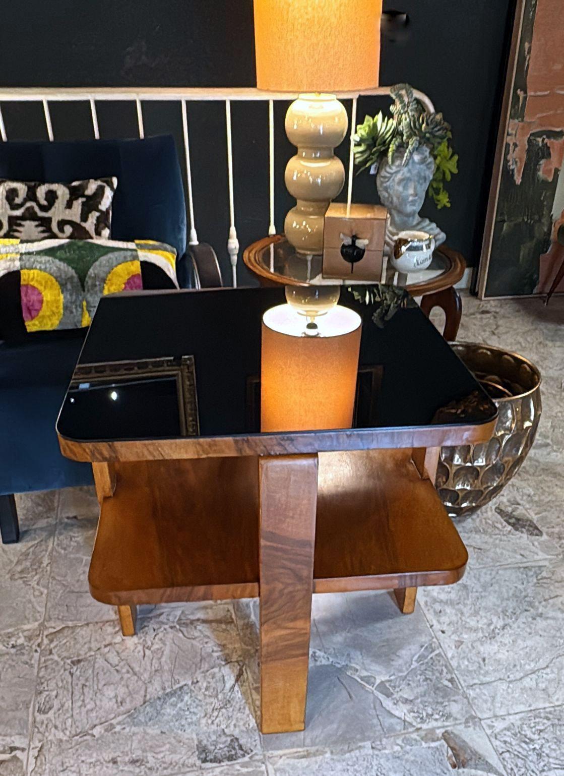 Table à thé/café carrée Art Déco italien avec plateau en verre en vente 12