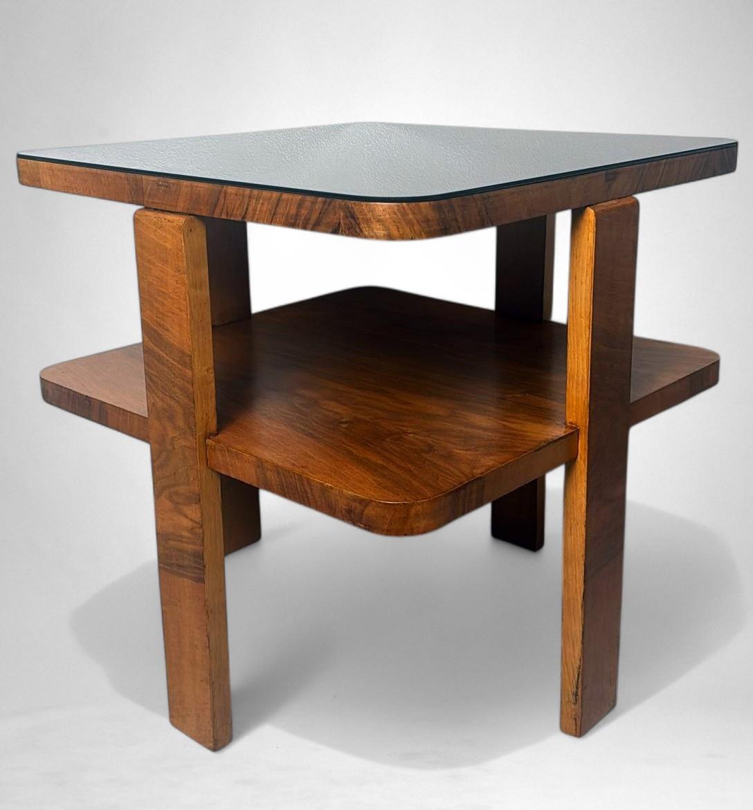 Art déco Table à thé/café carrée Art Déco italien avec plateau en verre en vente