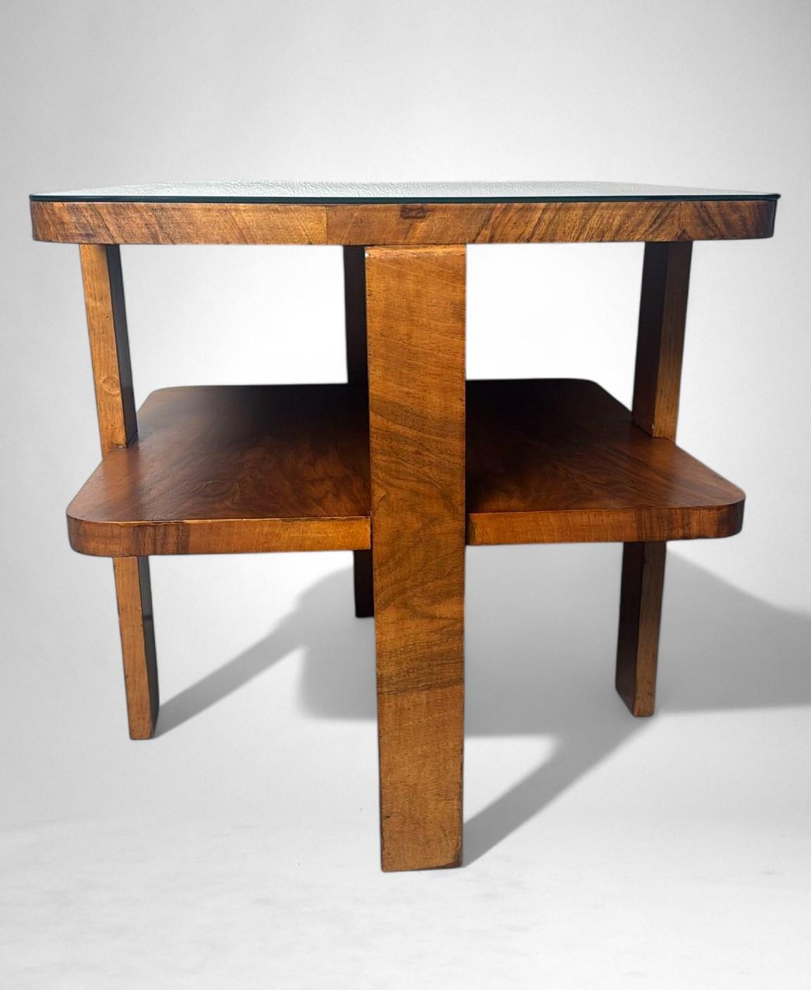 Table à thé/café carrée Art Déco italien avec plateau en verre en vente 1