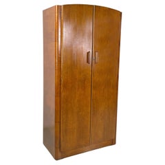 Vintage Italian art deco style Wooden wardrobe with mirror and shelves, 1950s