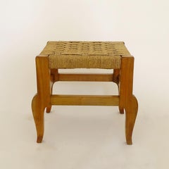 Italian Art Deco Stool with Hand-Woven Rush Seat, 1930s