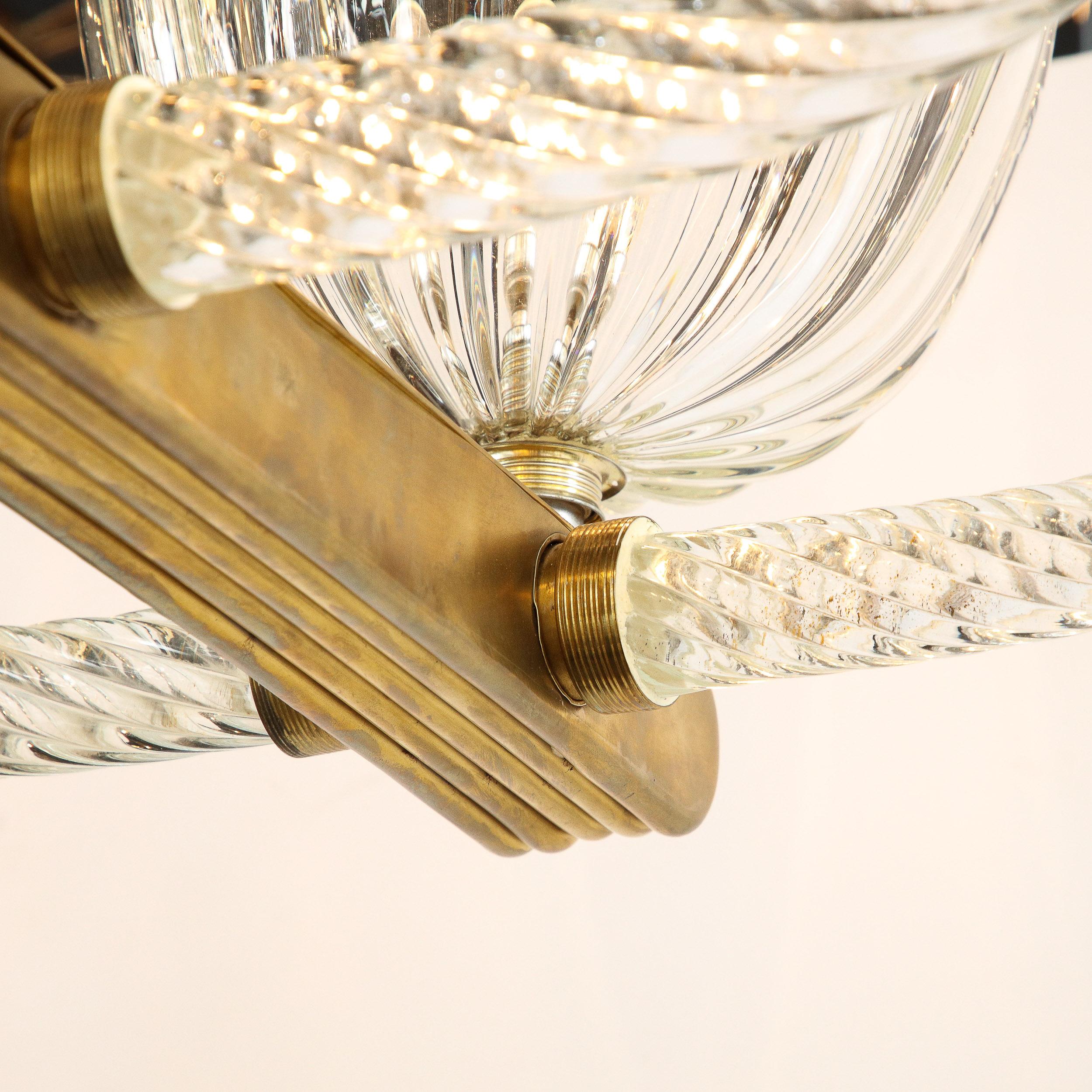 Mid-20th Century Italian Art Deco Streamlined Brass & Braided Glass Chandelier by Ercole Barovier