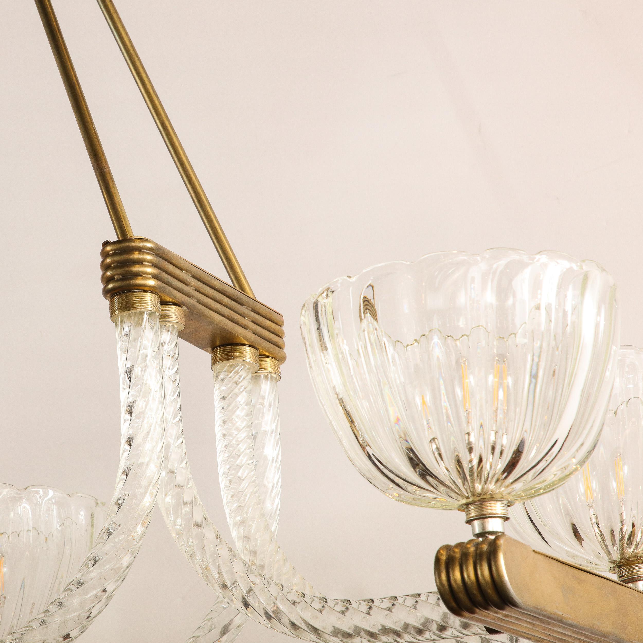 Italian Art Deco Streamlined Brass & Braided Glass Chandelier by Ercole Barovier 3