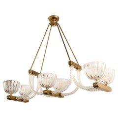Italian Art Deco Streamlined Brass & Braided Glass Chandelier by Ercole Barovier
