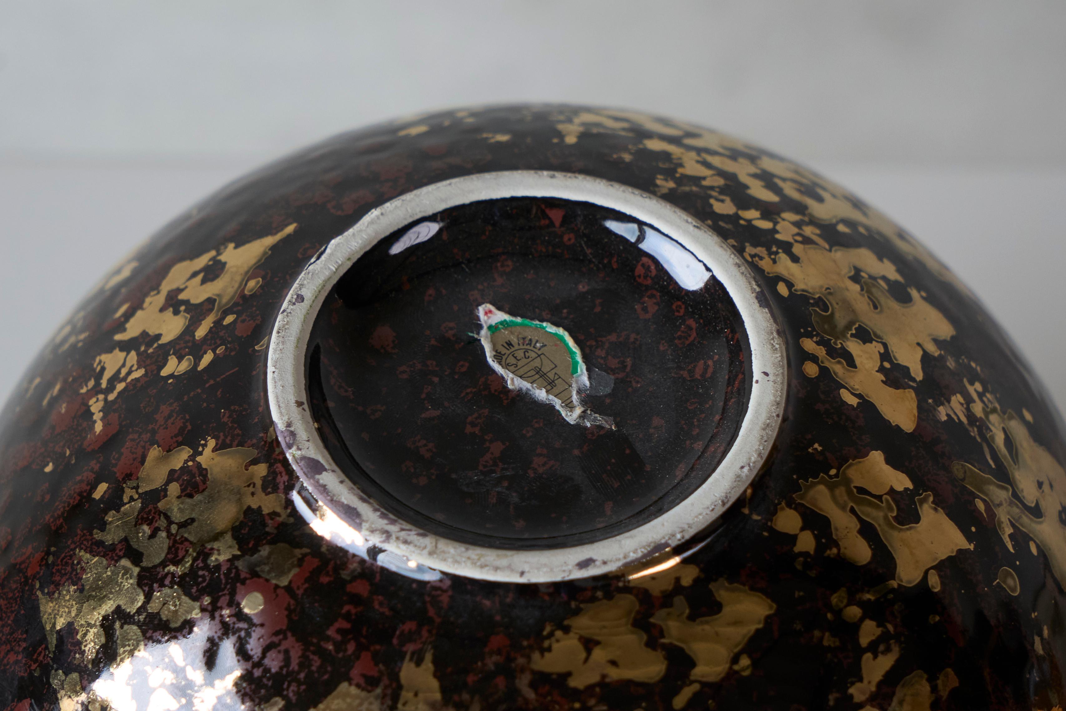 Vase Art Déco italien en Studio Pottery avec paillettes d'or 1940s en vente 2