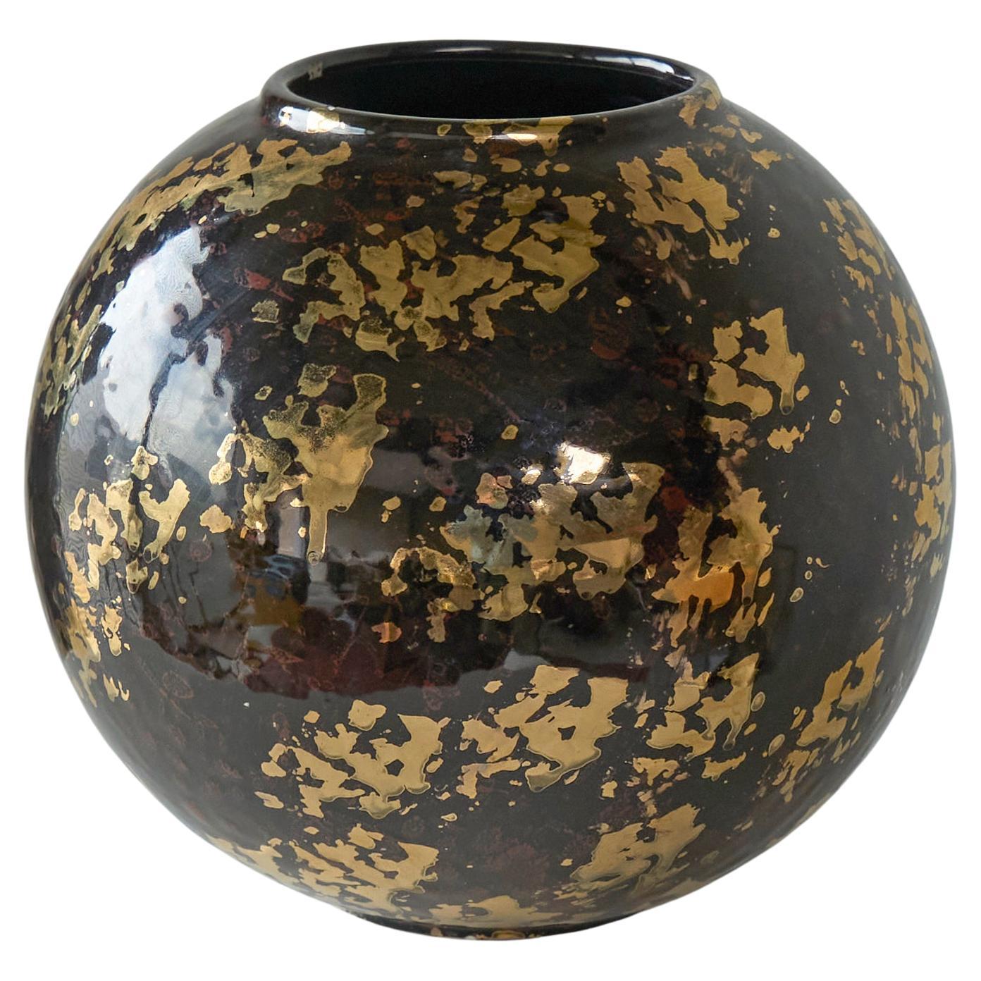 Vase Art Déco italien en Studio Pottery avec paillettes d'or 1940s en vente