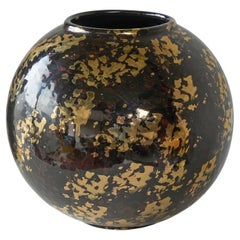 Italian Art Deco Studio Pottery Vase with Gold Flakes 1940s
