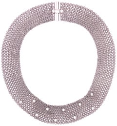 Estate Art Deco Style 18 Karat White Gold and Diamond Mesh Necklace