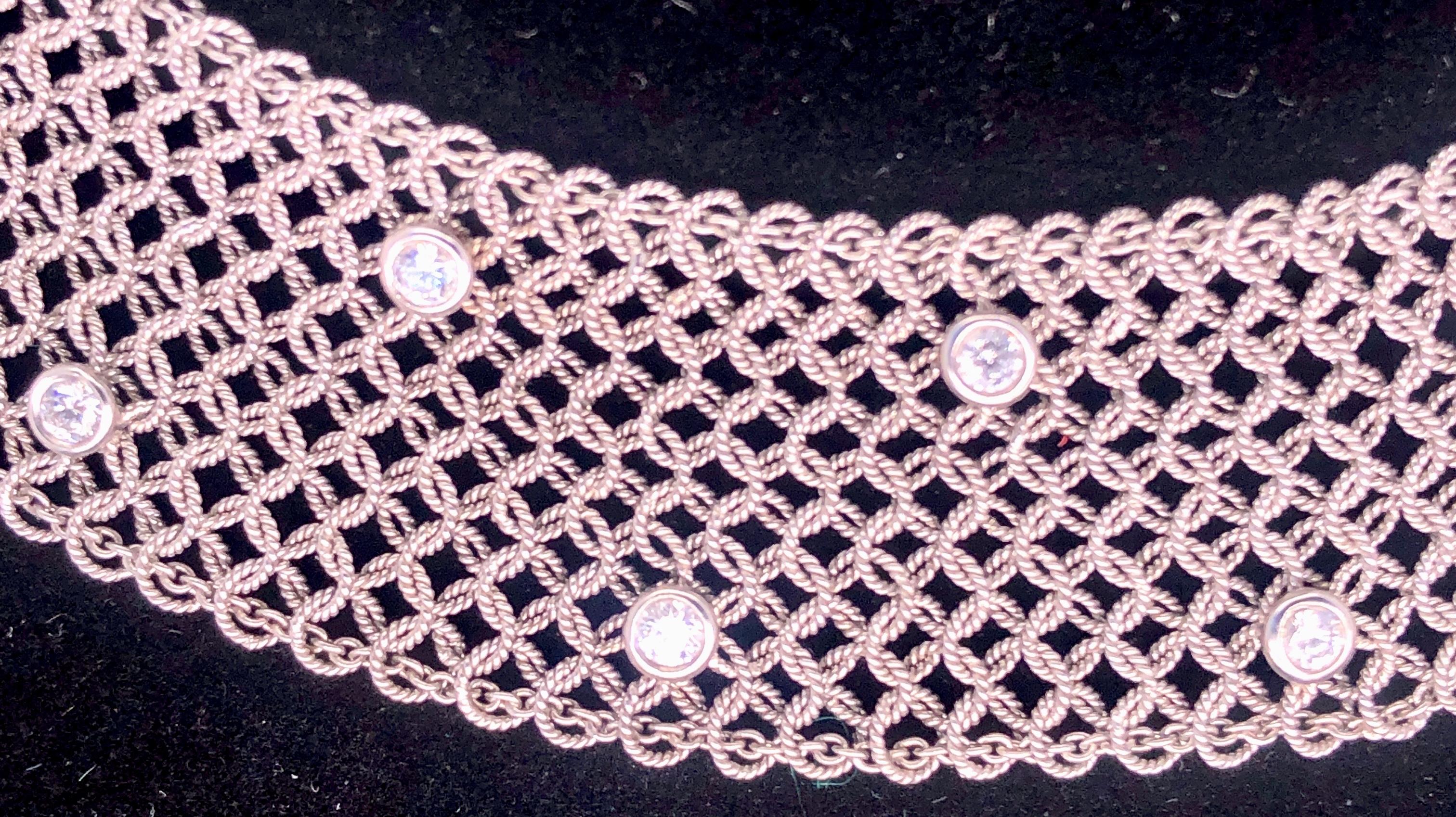 Estate Art Deco Style 18 Karat White Gold and Diamond Mesh Necklace 3