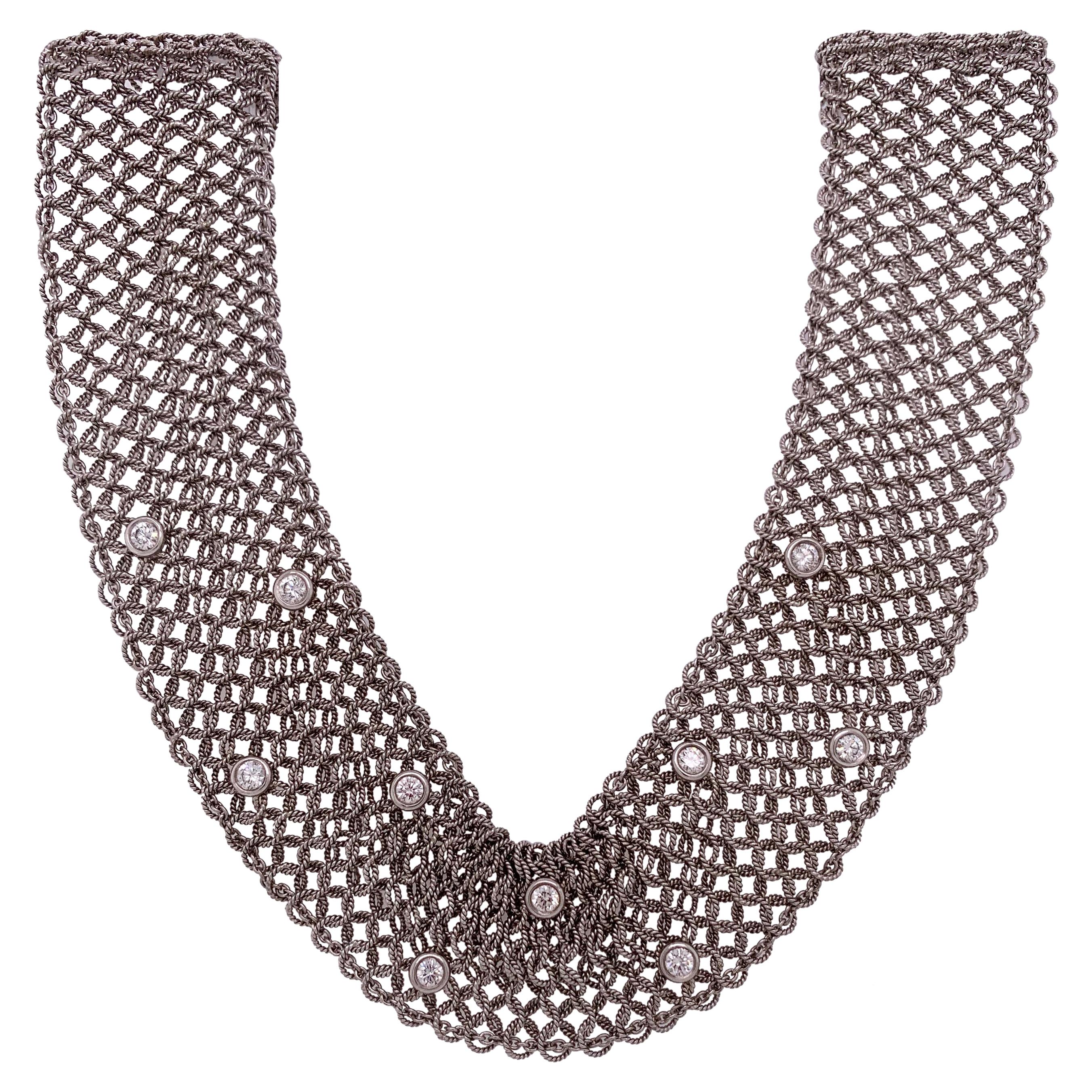 Estate Art Deco Style 18 Karat White Gold and Diamond Mesh Necklace