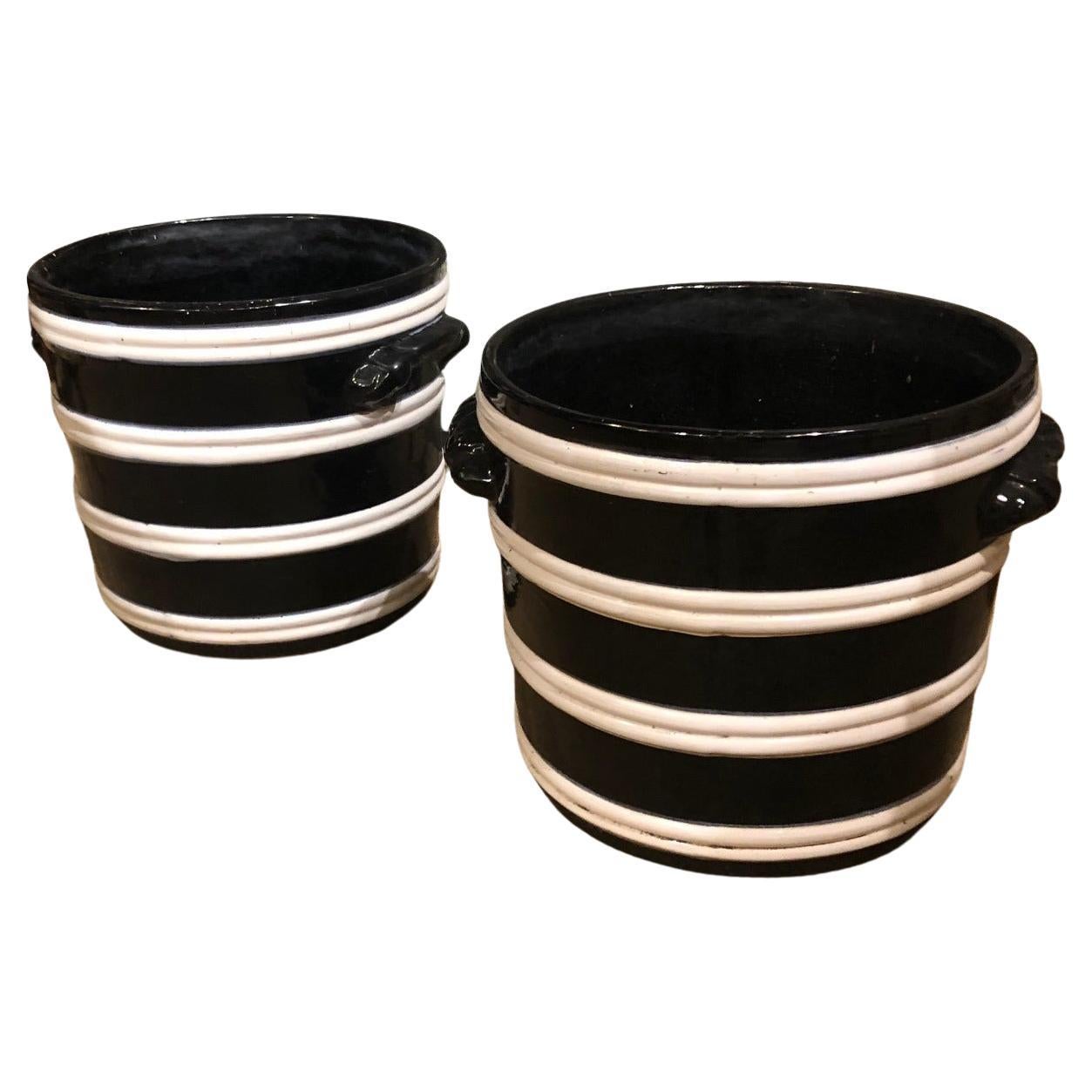 Italienische Art Déco-Stil Schwarz & Weiß Keramik Pflanzgefäße im Zustand „Gut“ im Angebot in Greenwich, CT