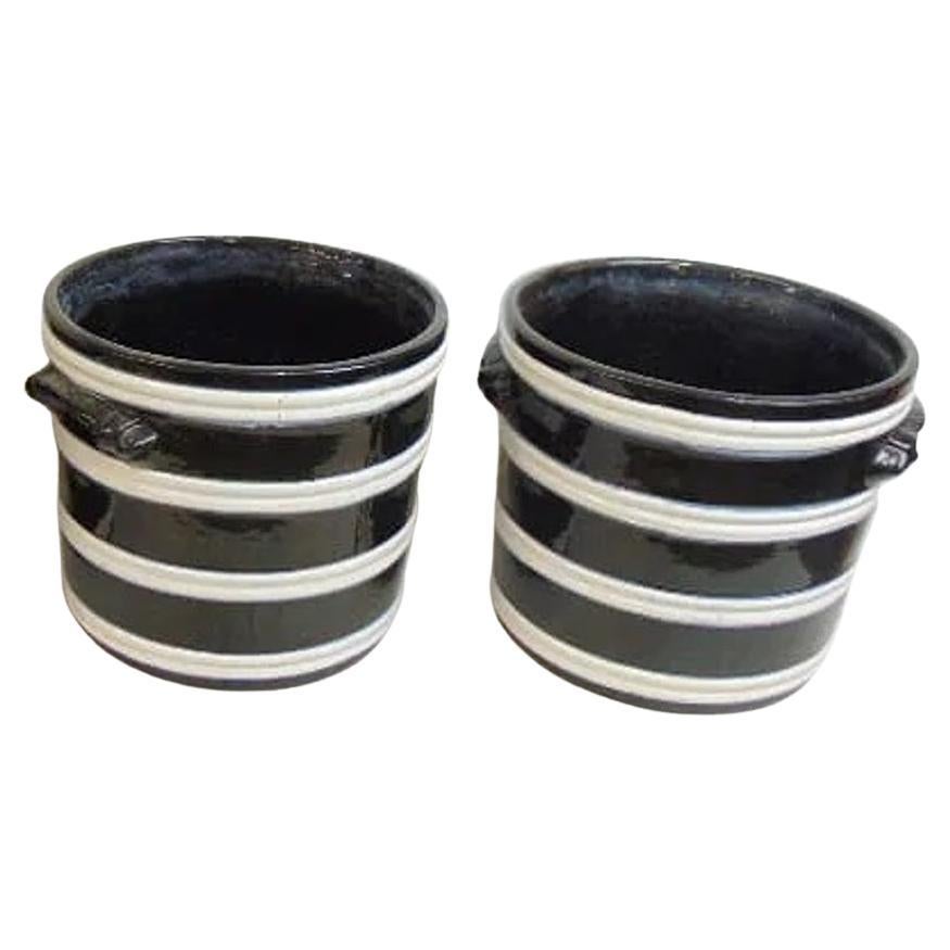 Italienische Art Déco-Stil Schwarz & Weiß Keramik Pflanzgefäße (Mitte des 20. Jahrhunderts) im Angebot