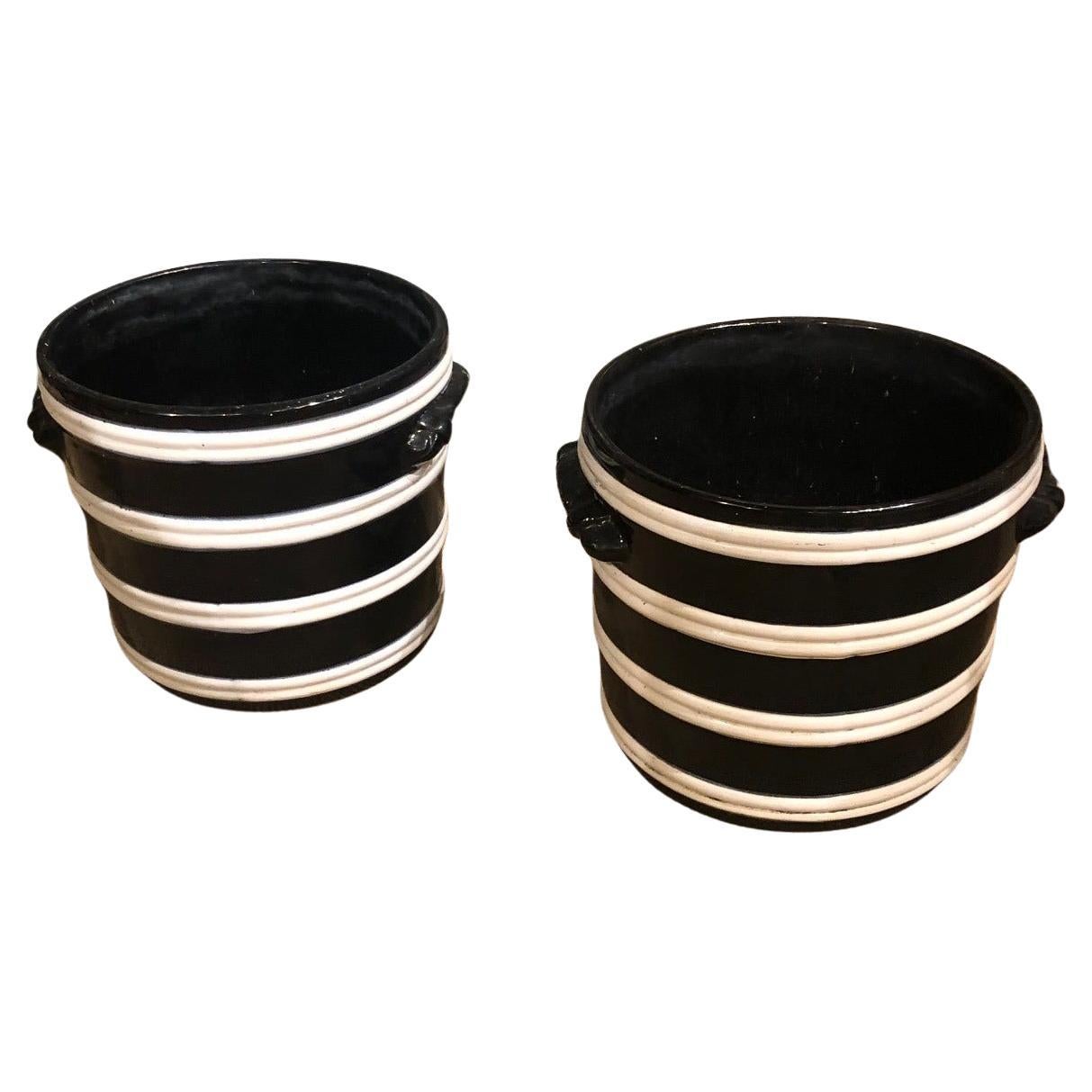 Italienische Art Déco-Stil Schwarz & Weiß Keramik Pflanzgefäße im Angebot