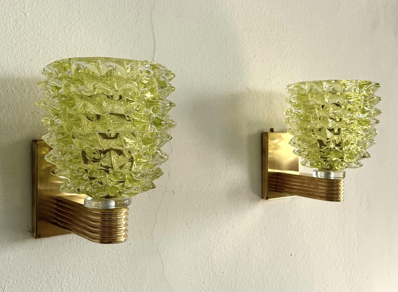 Italienische Wandleuchten im Art-Déco-Stil aus Messing und grünem Murano-Glas Rostrato, 1990er Jahre im Angebot 2