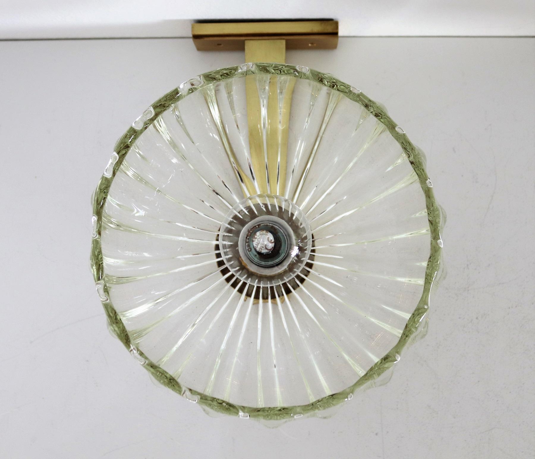 Italian Art Deco Style Brass and Murano Glass Wall Lights or Sconces, 1970s 1