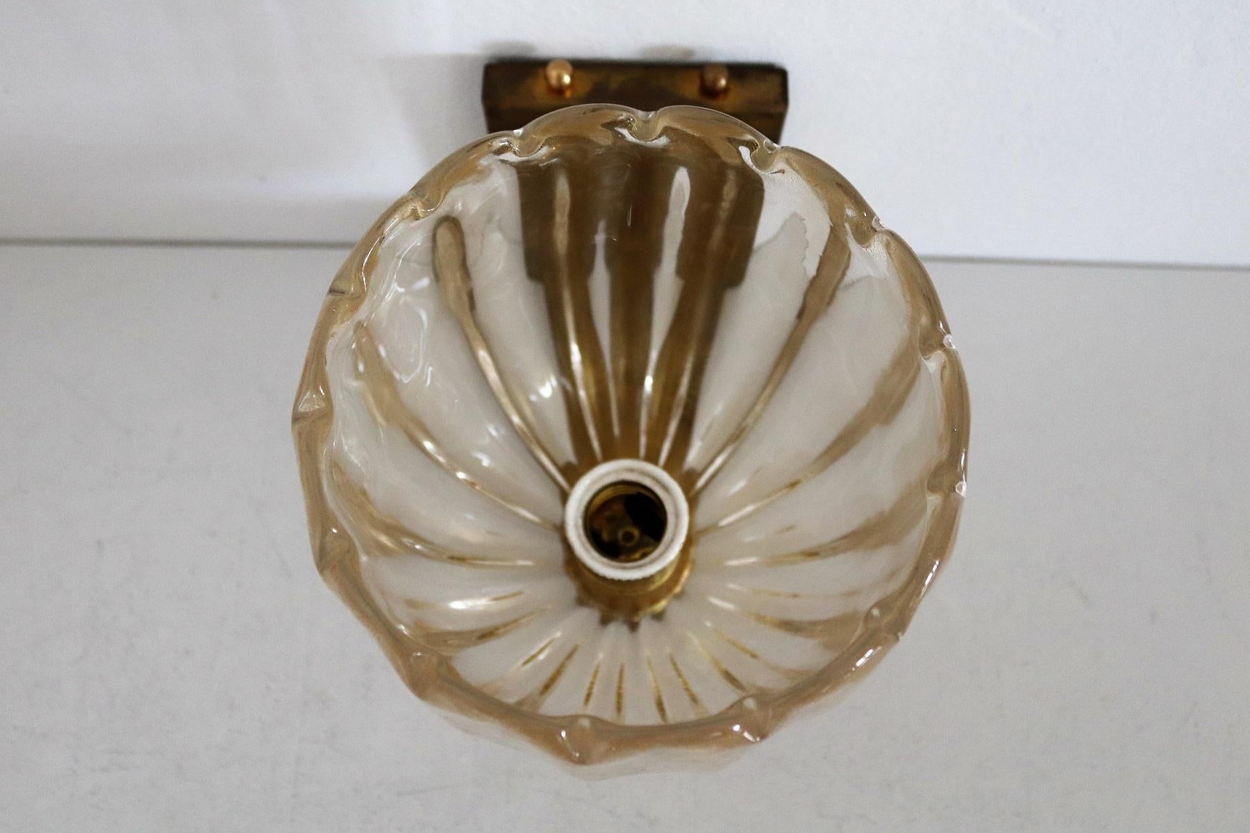 Italian Art Deco Style Brass and Murano Glass Wall Lights or Sconces, 1980s 8