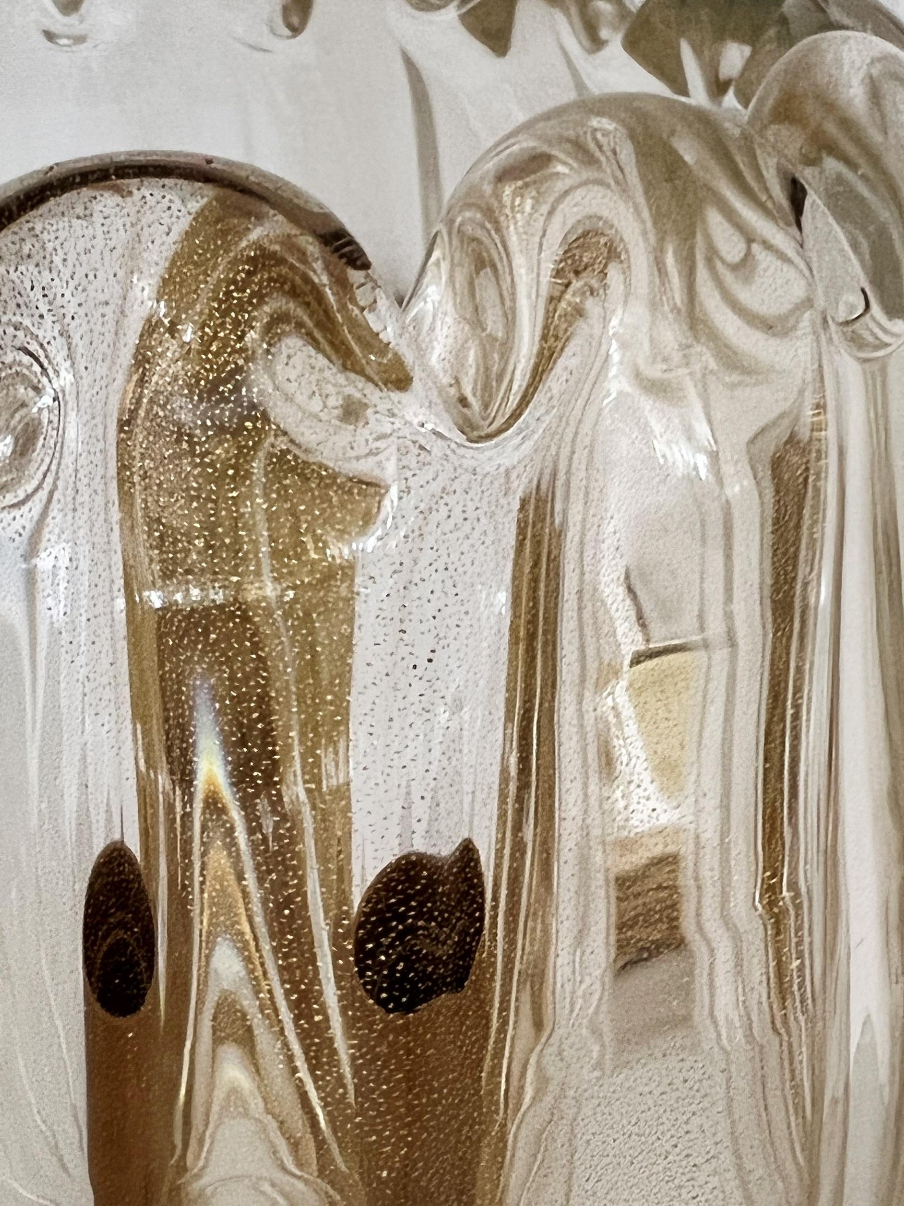 Italian Art Deco Style Brass and Murano Glass Wall Lights or Sconces, 1990s 1
