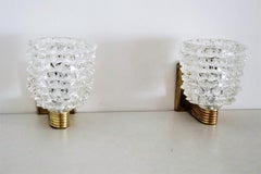 Italian Art Deco Style Brass and Murano Rostrato Glass Wall Sconces, 1990s